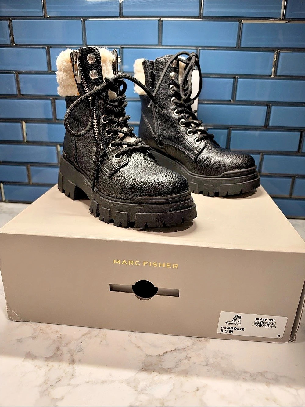 Marc Fisher Aboli Black Combat Boots US 8.5